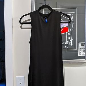 Black sleeveless knit dress
